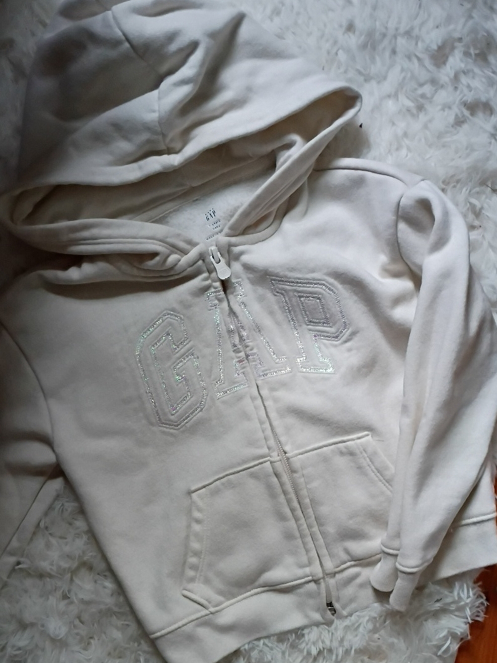 GAP Cream Zip Hoodie with Shimmer Logo